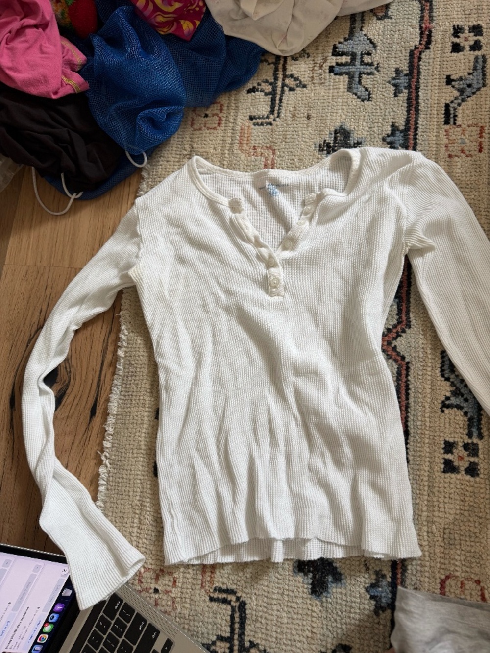 Brandy melville white waffle knit henley long sleeve